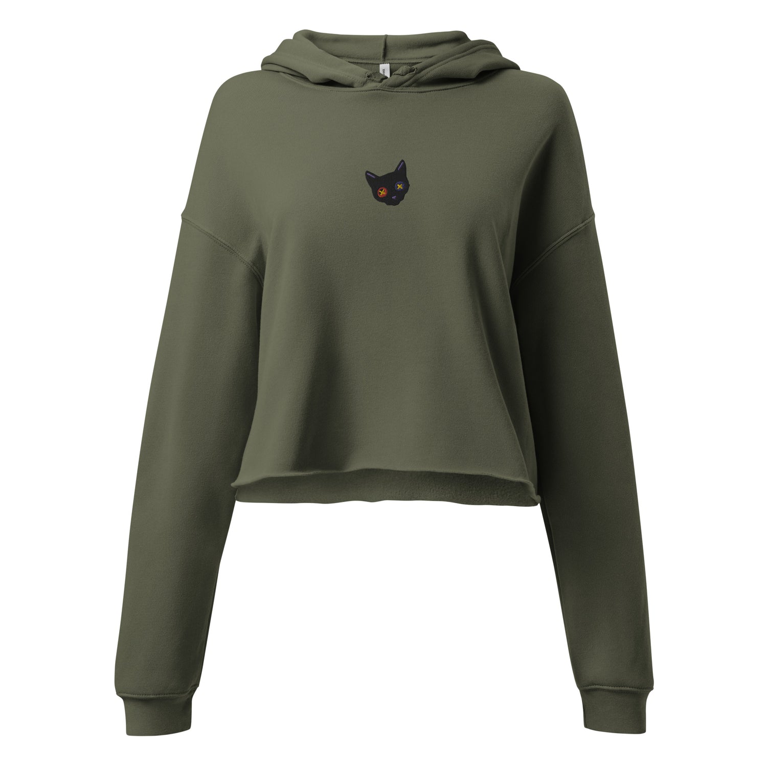 Nessie Cat Embroidered Crop Hoodie (Military Green) R Lyfe Creations